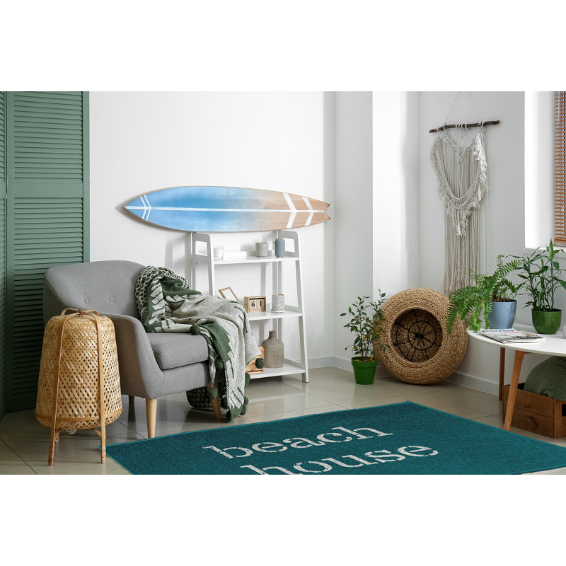 Tapis bleu sarcelle à tissage plat, Rectangle 4 pi x 6 pi