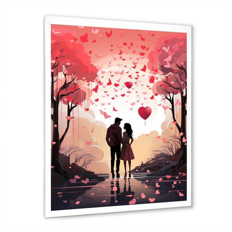 Couple Love Under The Tree III - Paysage romantique, art mural, Cadre simple blanc, H 32 po x l 16 po x P 1 po