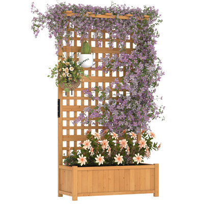 72.5" Raised Garden Bed with Trellis & Roof, Wooden Planter Box for Climbing Plants Patio Balcony Garden