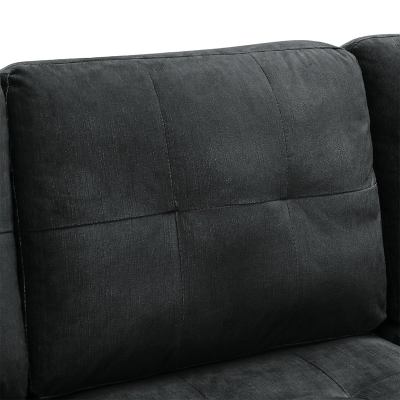 Canapé modulaire à 3 places avec méridienne réversible, repose-pieds avec rangement, porte-gobelets, pieds en métal et clous en cuivre, comprend deux coussins blancs, idéal pour la vie moderne