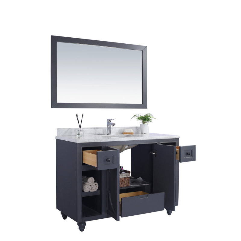 Ensemble de meuble-lavabo simple 48 po Mundy, Gris érable, Blanc mat