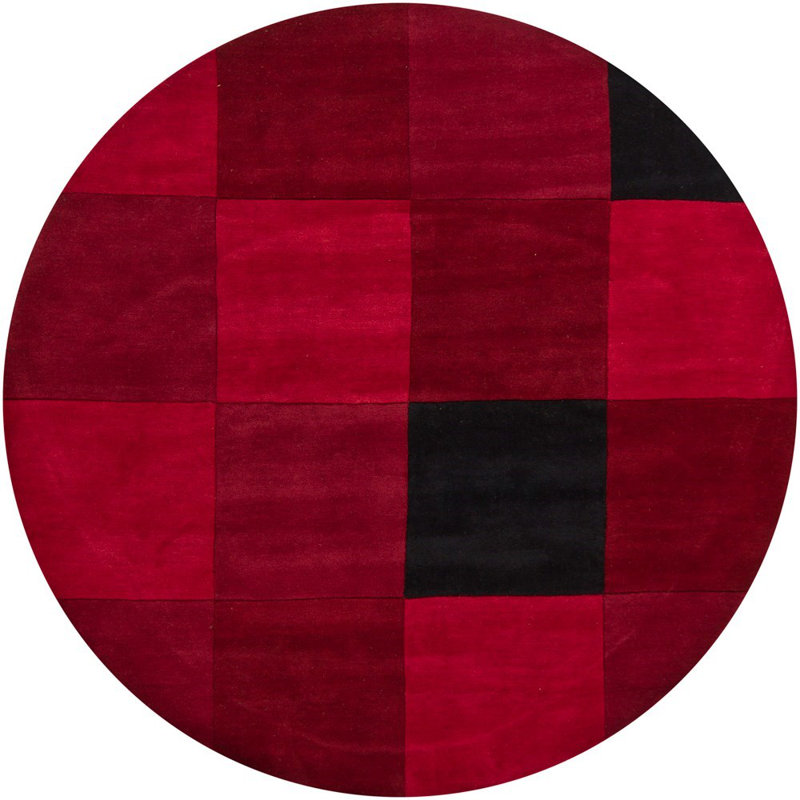 Handmade Round Red and Black Wool Tufted Area Rug