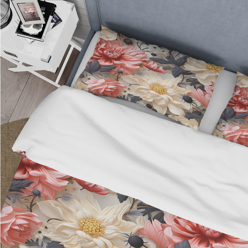 Ensemble de housse de couette Soft Color Floral Garden Beauty IV, Housse de couette pour grand lit et 2 taies décor