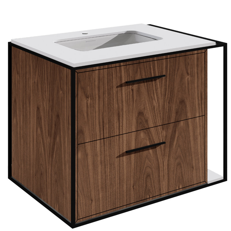 Linea 24" Vanity Base, Natural Walnut, Matte Black, Single-Hole