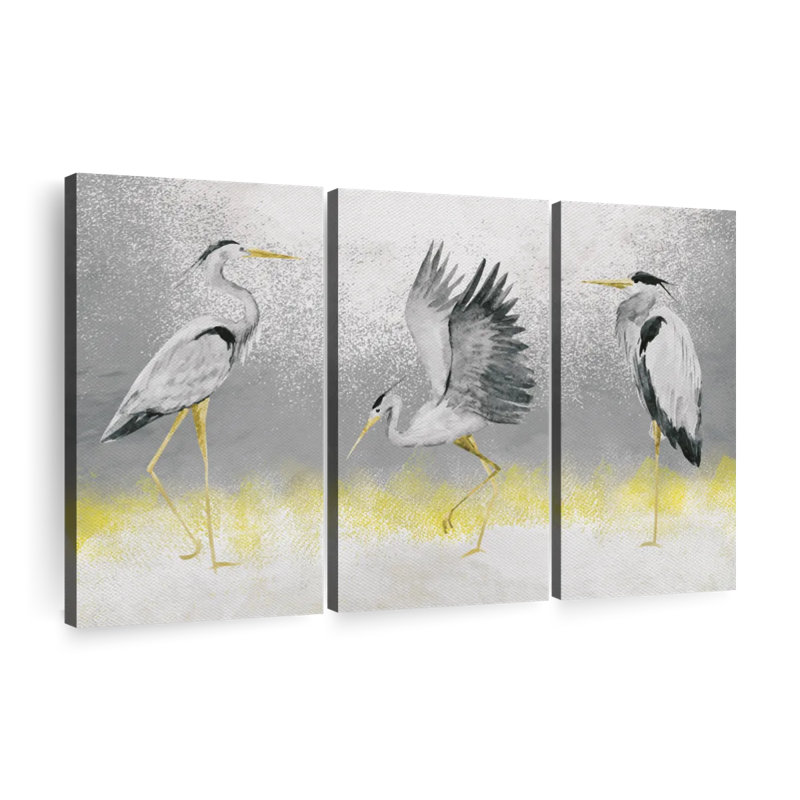 «Great White Herons», ensemble de 3 reproductions sur toile par Julie P, H 20 po x l 33 po x P 1,25 po