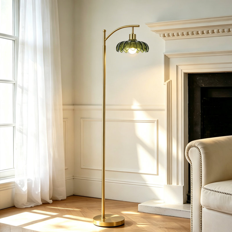 61.3" Arched Green Glass Floor Lamp With Remote