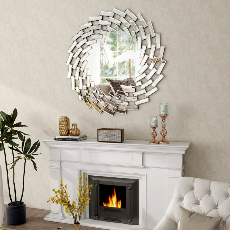 Freelon Sunburst Glass Round Wall Mirror Bathroom Mirror, 31.5" x31.5"