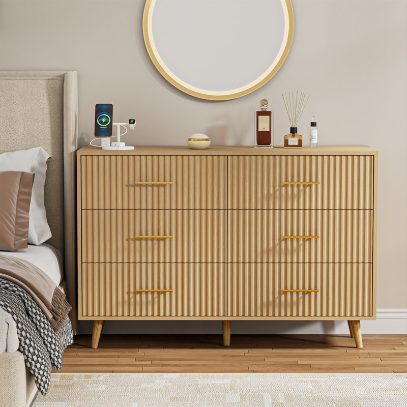Commode à 6 tiroirs l 47,24 po, Naturel