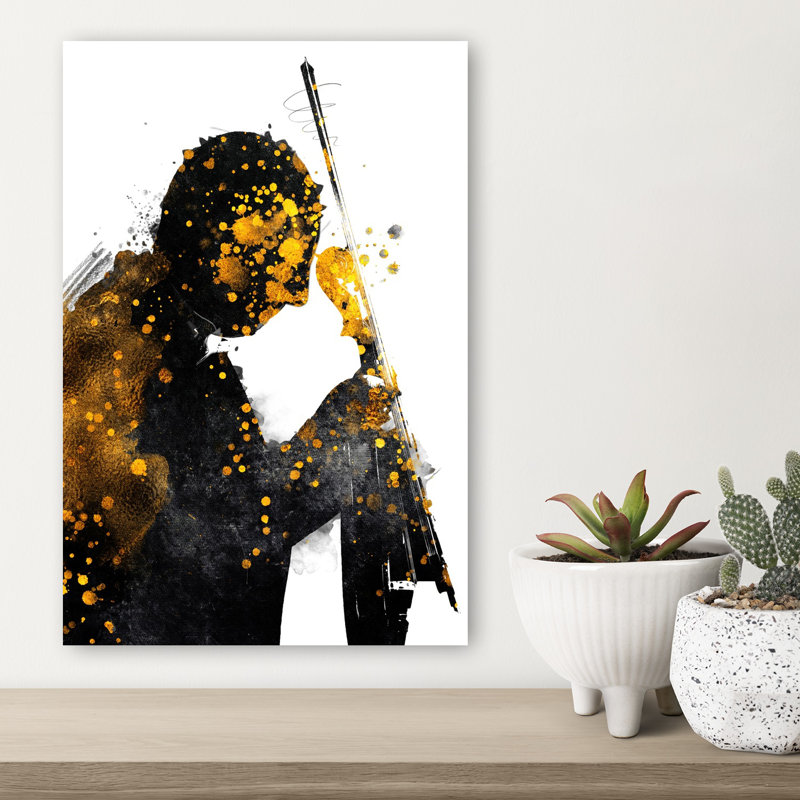 Golden Cello Silhouette Abstract Contemporary, 18" H x 12" W