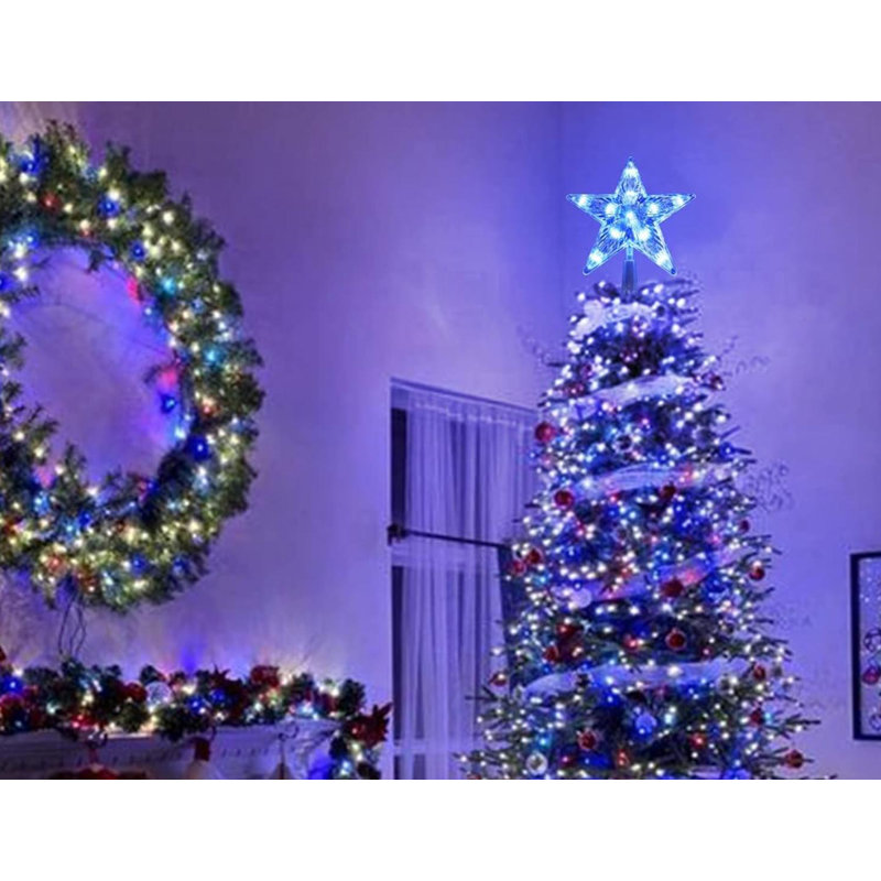 Petit sommet d'arbre en forme d'étoile, sommet de sapin de Noël à lumière DEL de 7,6 po, changement de couleur de la cime des arbres unie / Flash avec télécommande, sommet de sapin de Noël alimenté par pile / USB, sommet de sapin RVB pour sapin de