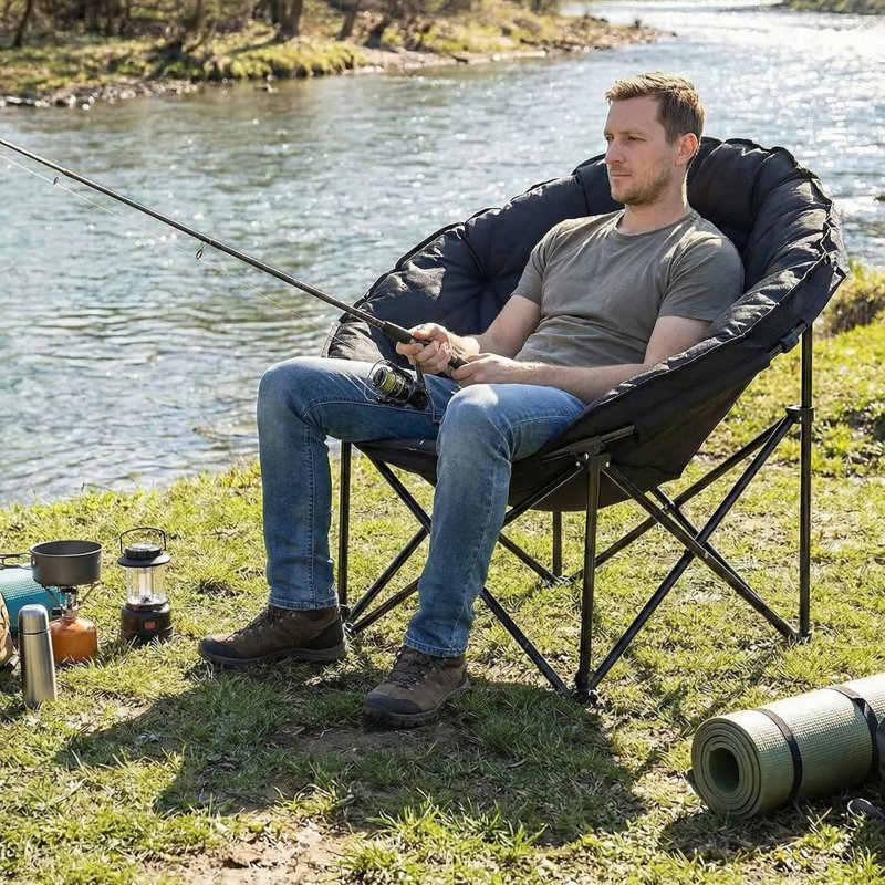 Quilted Moon Folding Camping Chair, Black