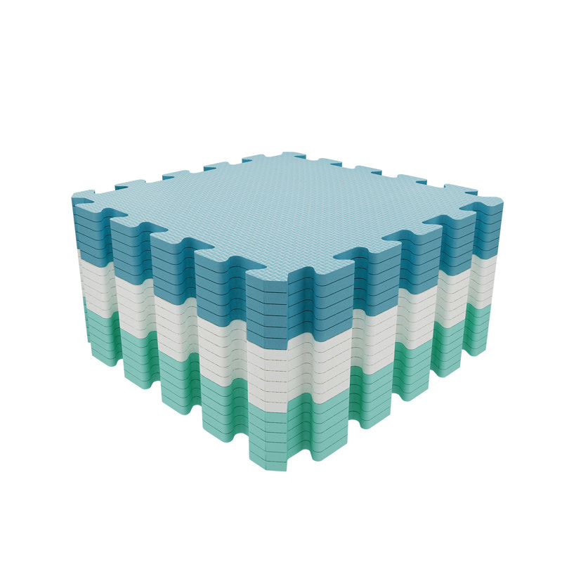 Tapis de jeu en mousse à emboîtement, Bleu/blanc/vert