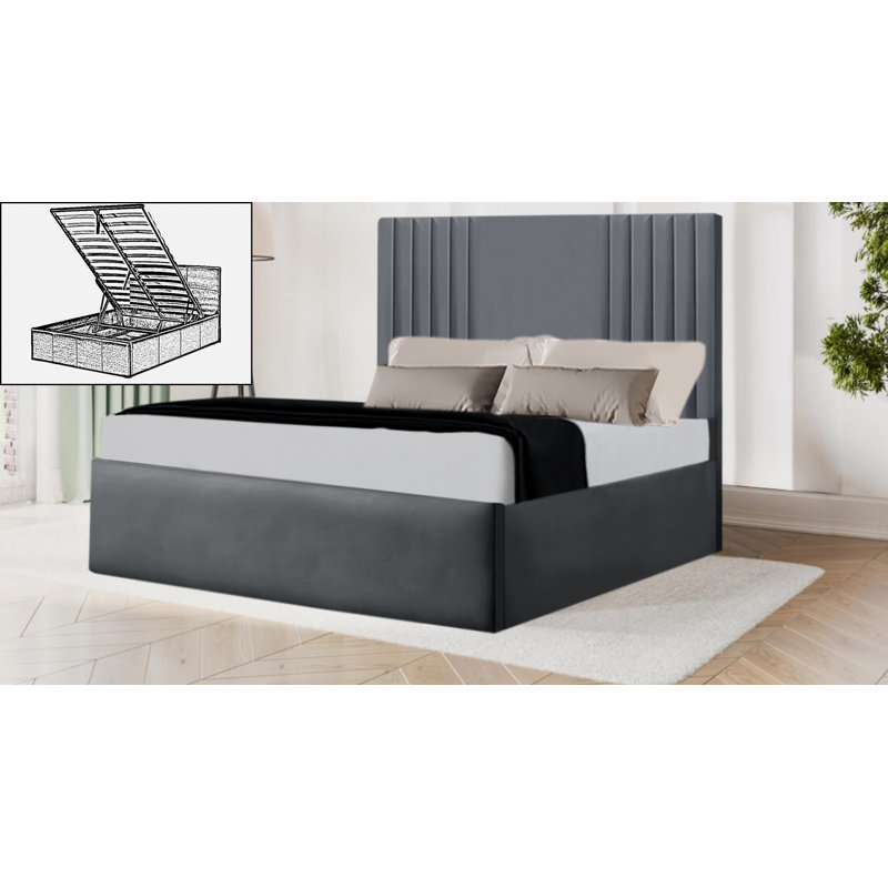 Quatrina Upholstered Ottoman Storage Bed, Steel Grey, Small Double (4')