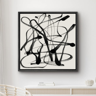 Linear Geometry " Twisted Black Gray Paint Stroke Collage "