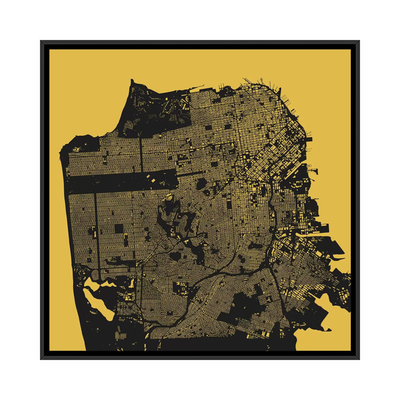 « san francisco », impression sur toile tendue, H 37 po x l 37 po x P 1,5 po, Toile avec cadre noir, Pas de tapis