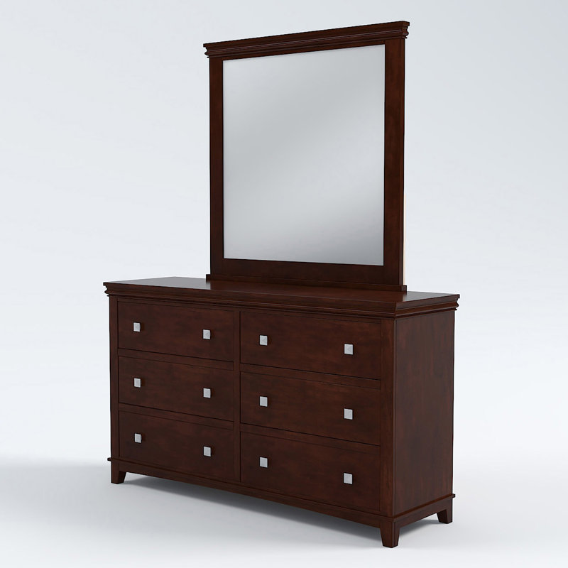 Commode double l 6 po à 6 tiroirs avec miroir Tussey, Brun clair