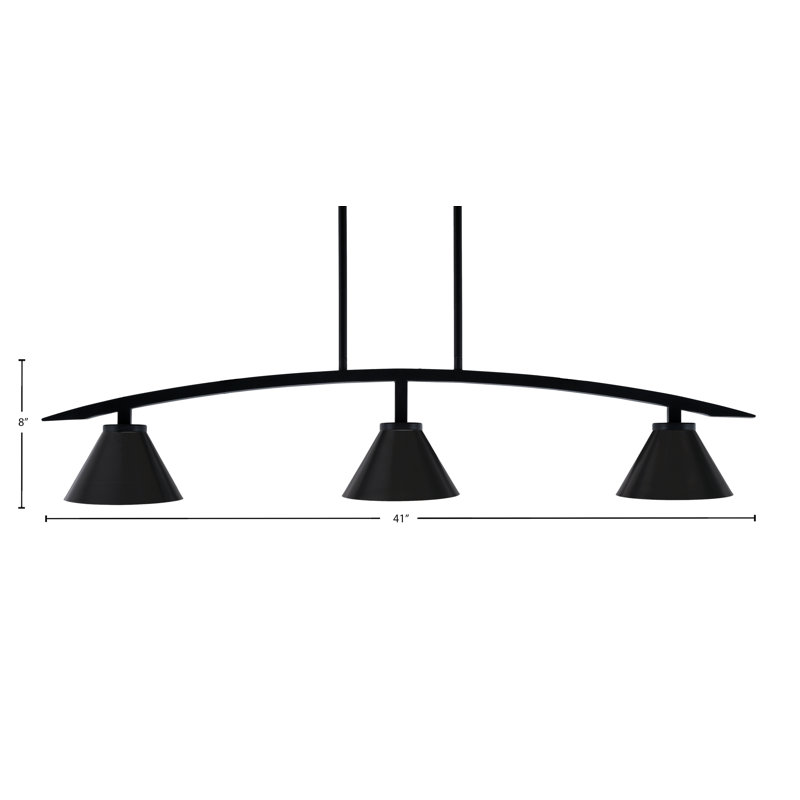 Luminaire îlot 3 lumières avec abat-jour conique en métal Kurve, Noir mat, H 58,25 po x l 41 po x P 41 po