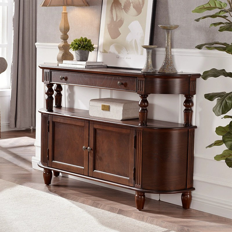Console demi-cercle en bois massif brun noisette, H 35,43 po x L 55,12 po x l 11,81 po