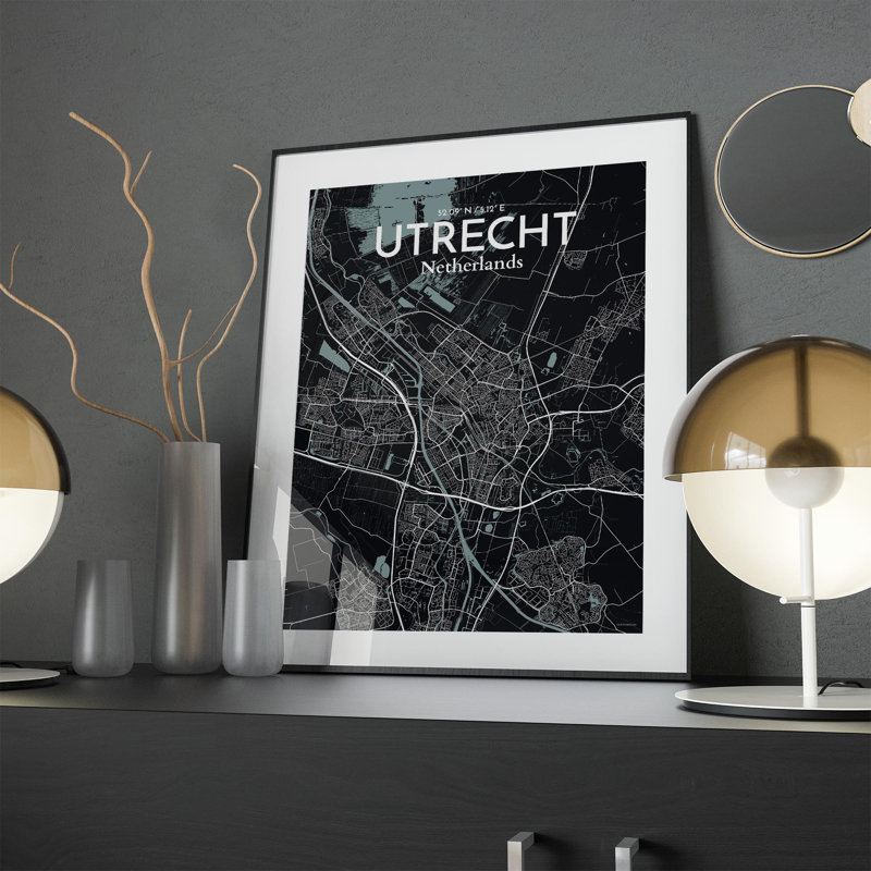 Utrecht City Map In Midnight - No Frame Print, 24cm H x 18cm W x 0.05cm D