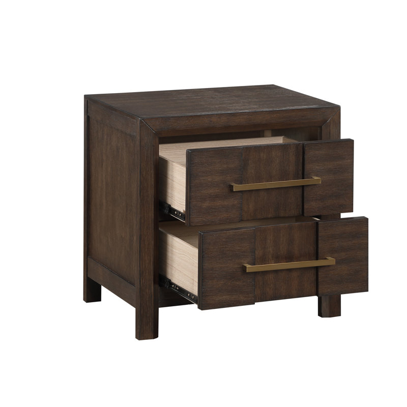 Table de chevet 2 tiroirs de style moderne en bois, Noyer
