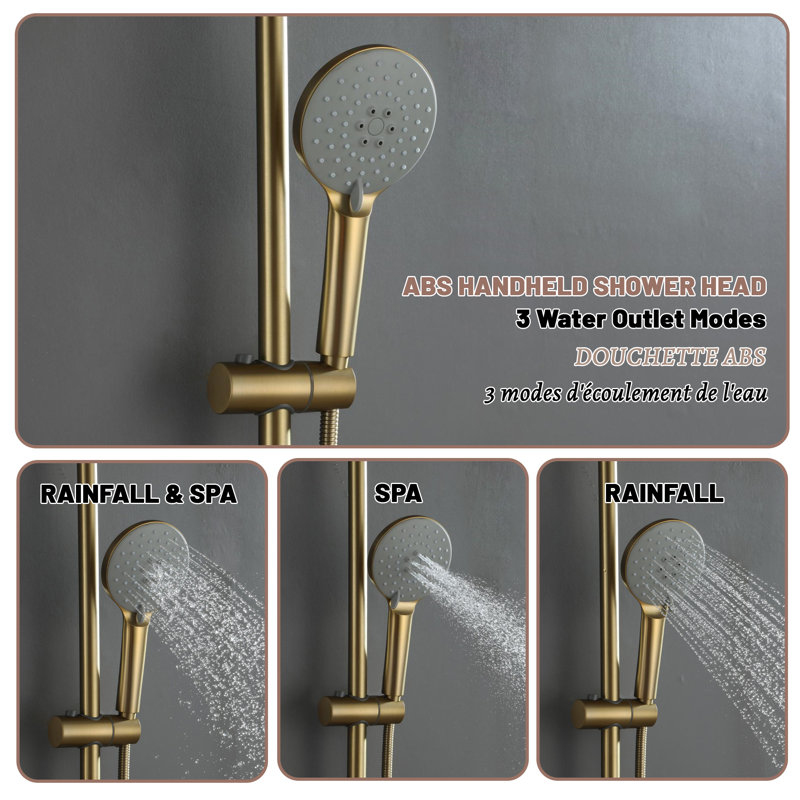 Brushed Gold Large Dual Round Wall Mounted Shower System