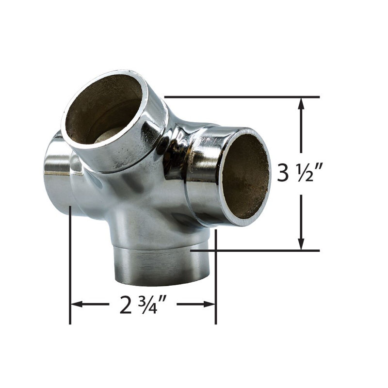 Raccord en T en acier inoxydable satiné à sortie latérale de 2 po de diamètre de 2 po x H 1-3 / 4 po pour barre de 2 pouces