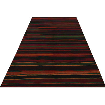 Vintage Hand Knotted Wool Striped Area Rug