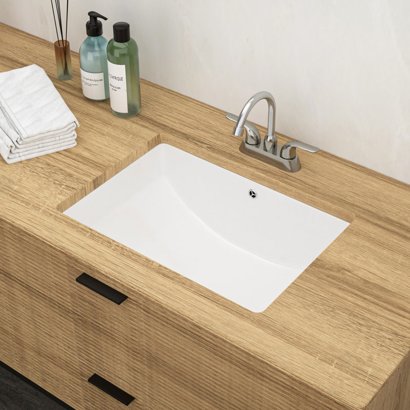 21.5"X15" White Ceramic Rectangular Undermount Bathroom Sink With Overflow(Includes Only The Bathroom Sink)