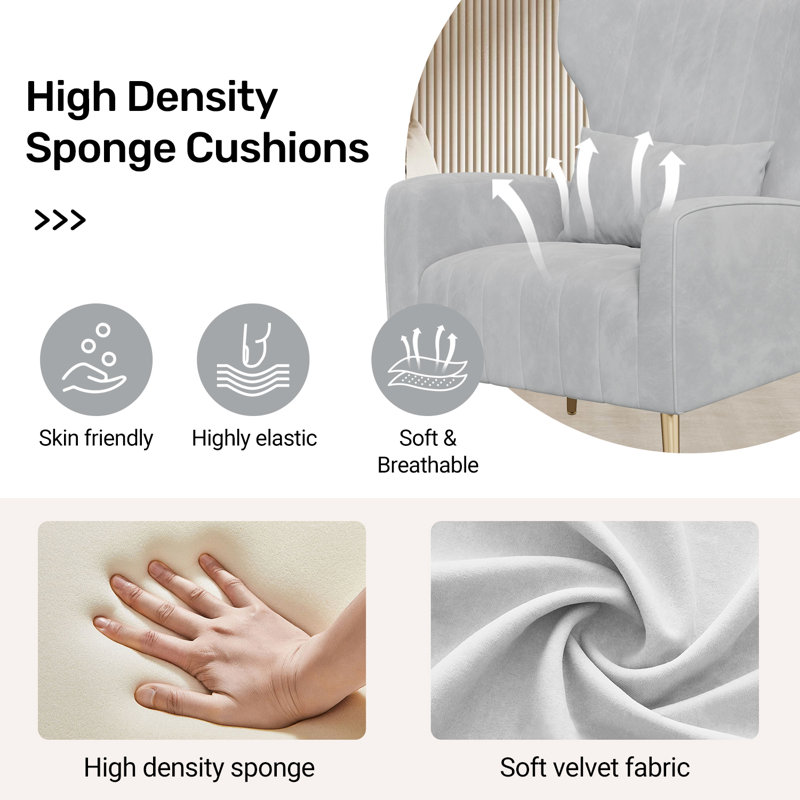 Velvet Accent Chair, Grey