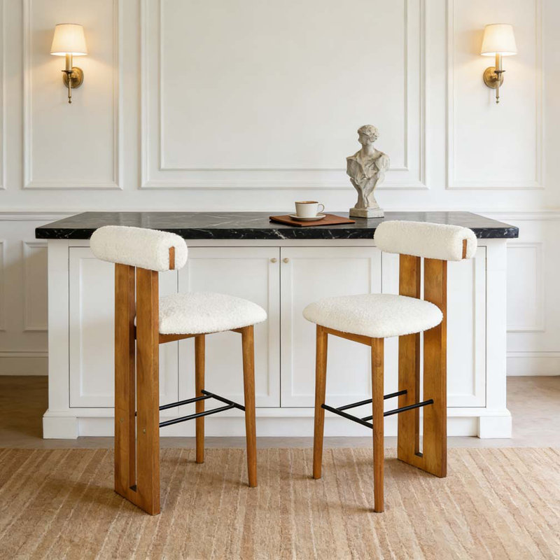 Ensemble de tabouret de bar intérieur en bois rembourré, Walnut, Noyer, blanc