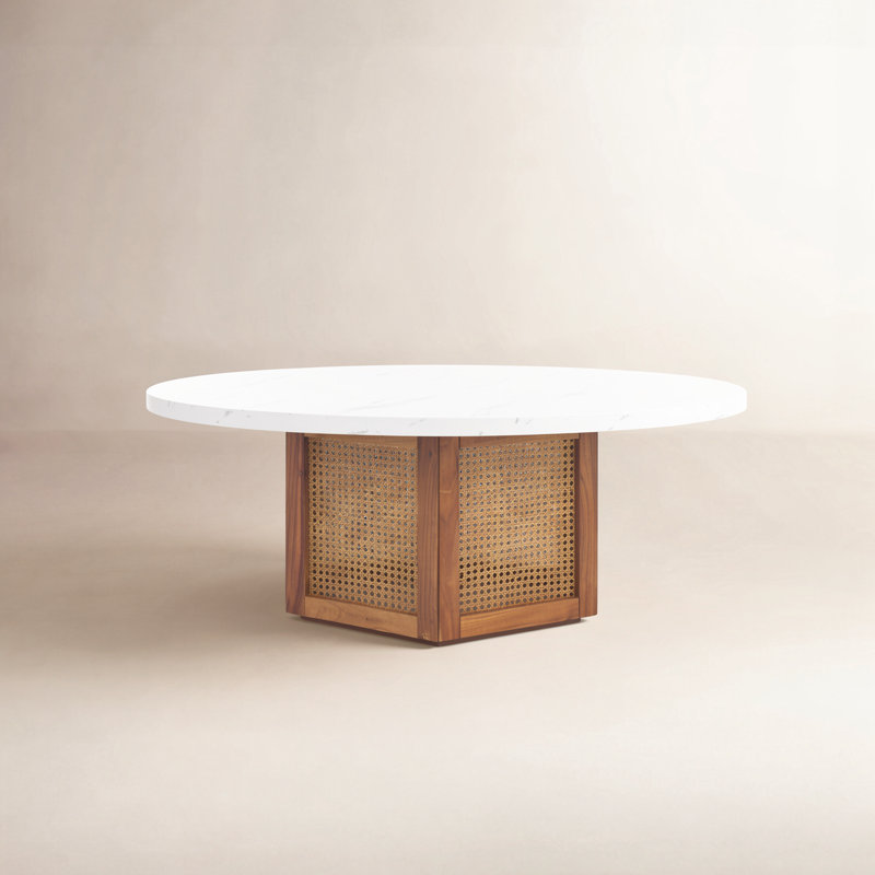Pacetti Cane Coffee Table, White Faux Marble / Natural