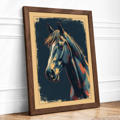 Golden Horse in Profile Vintage - Framed Print