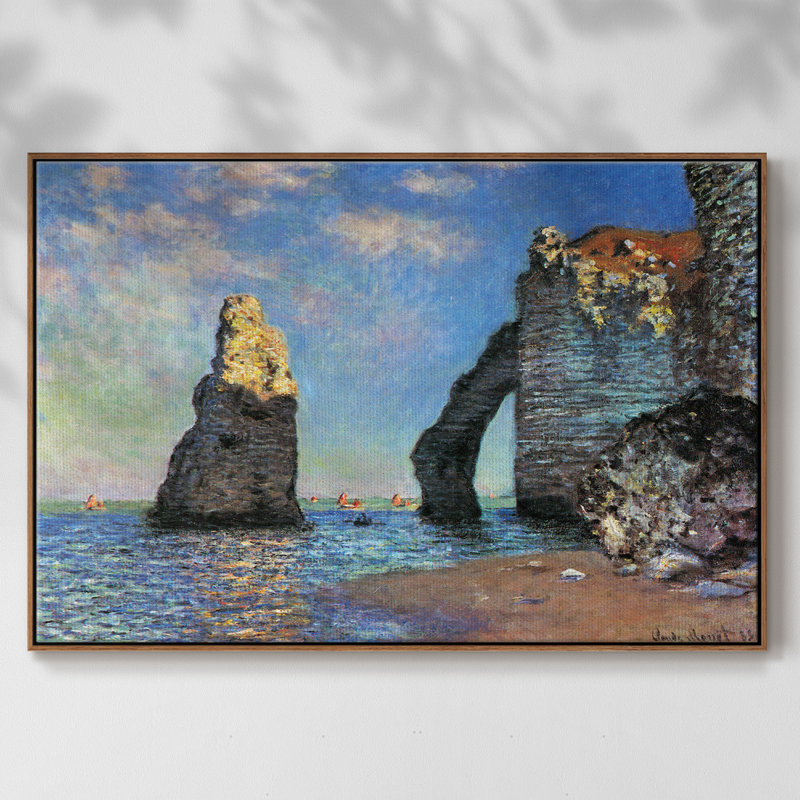 Les falaises rocheuses d'Étretat de Monet, H 25 po x l 37 po x P 2 po, Toile avec cadre noyer