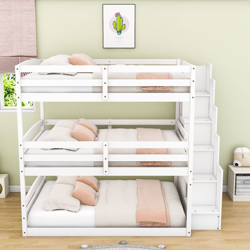 Lit superposé double avec accoudoirs et tablettes, Blanc
