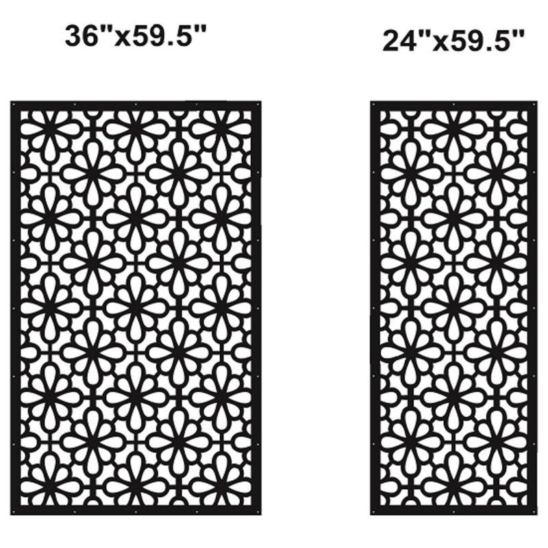 Panneau d'intimité en aluminium découpé au laser Flower, Argent, L 48 po x H 48 po