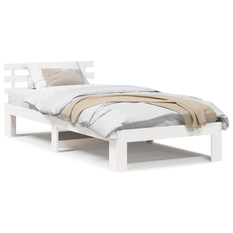 Bed Frame with Headboard Solid Pine Wood, European Single (90 x 200 cm), White