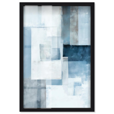 «Poids de la glace», art abstrait bleu par Art Remedy, cadre noir, 31 x 46