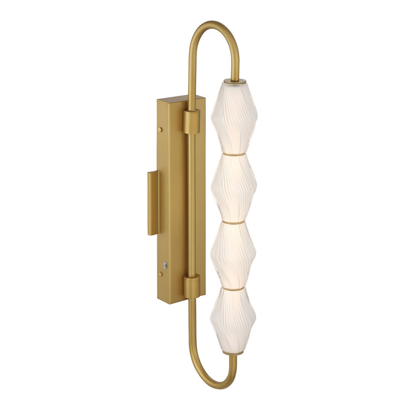  Geode Integrated LED 27in Outdoor Wall in Satin Brushed Gold with Fluted Striped Glass, Satin Brushed Gold, 27 inches