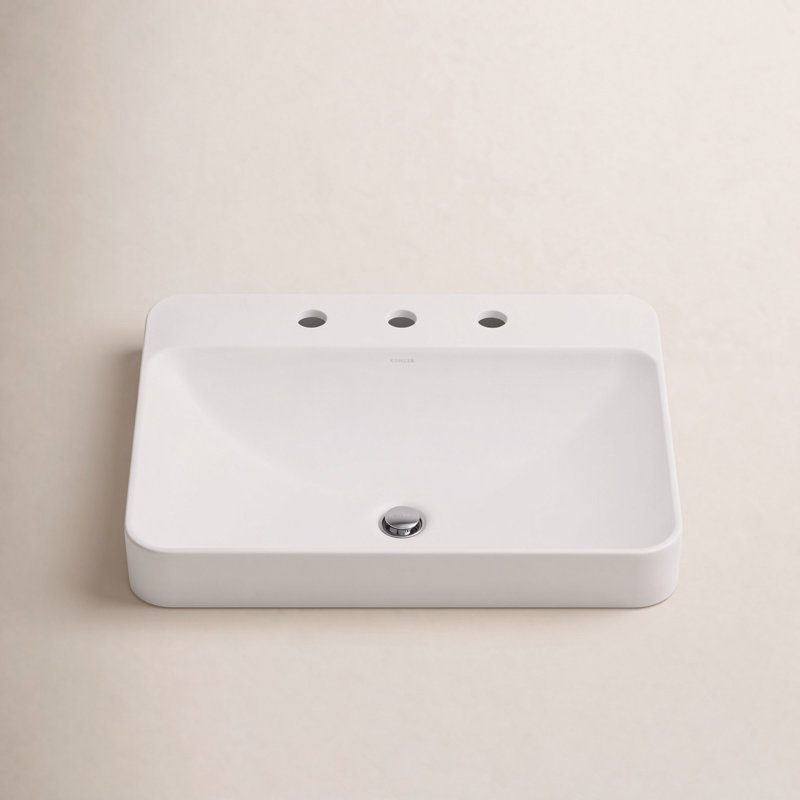 Vox Vitreous China Rectangular Vessel Bathroom Sink with Overflow, White, 3