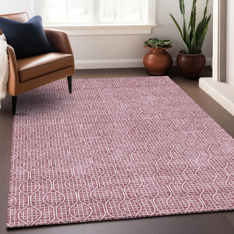 Premium Machine Washable Prisco Blush Rug, Rectangle 3' x 5'