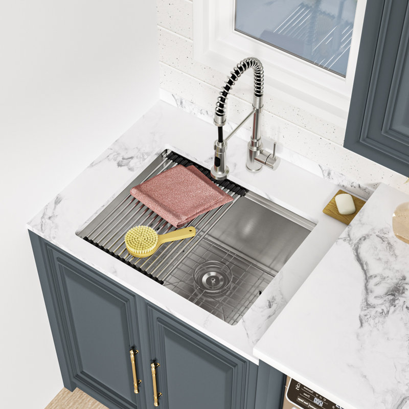 Évier de cuisine encastré à simple cuve en acier inoxydable de calibre 16 de 13 po de L 21 po x l 19 po
