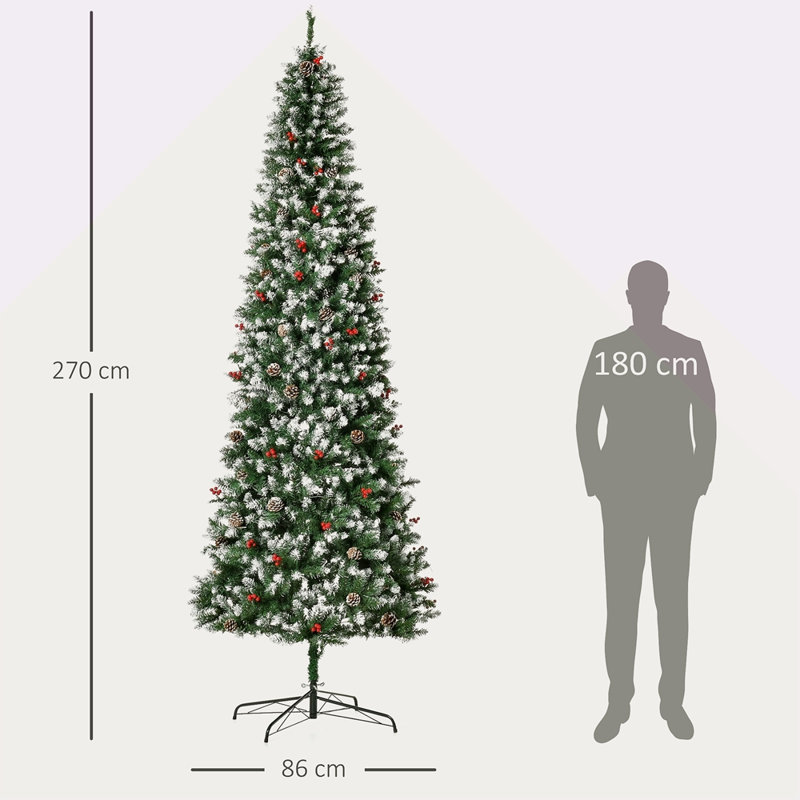 Arbre de Noël artificiel enneigé 9 pi avec branches réalistes, 460 lumières DEL, pommes de pin, baies rouges et 1298 pointes