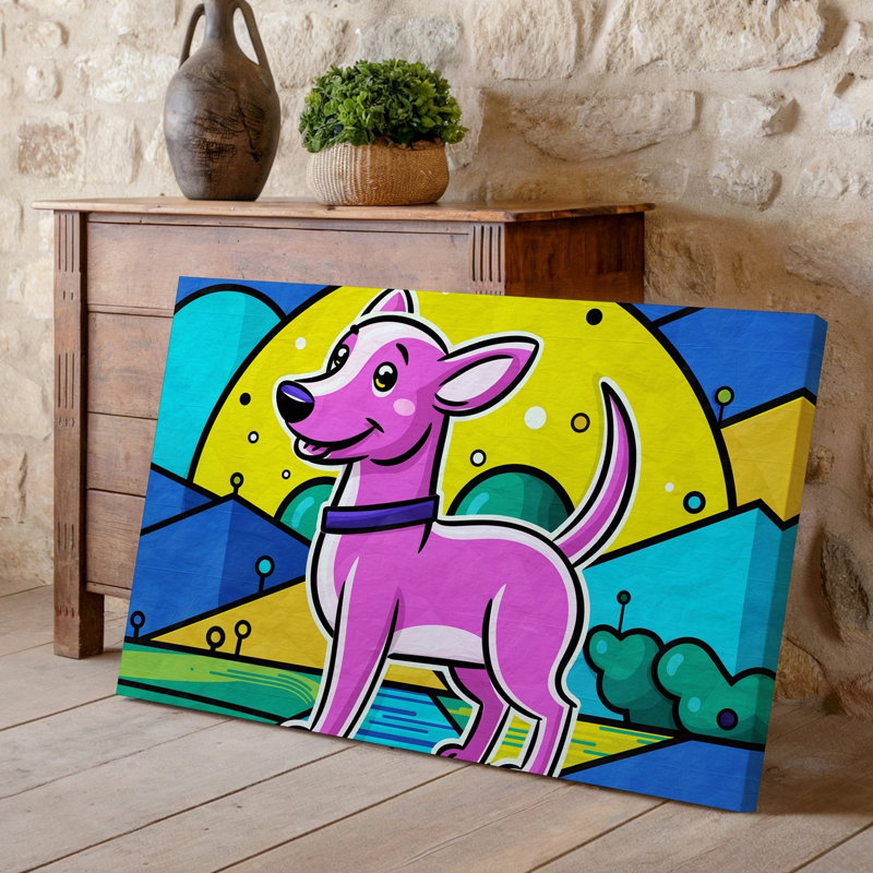 Toile, Illustration stylisée vibrante d'un chien représenté dans un art mural, H 11 po x l 14 po