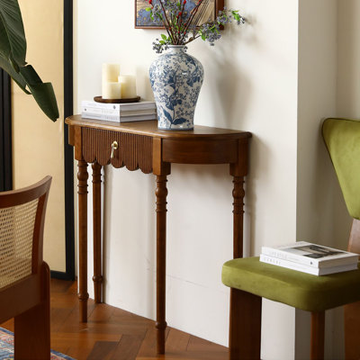 39.37" Brown Half Moon Solid Wood Console Table