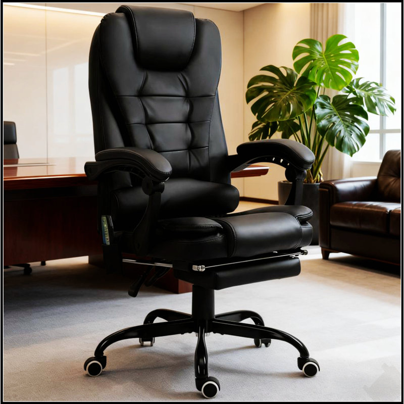 Fauteuil de bureau de massage haut dossier avec soutien lombaire, repose-pieds et fonction d'inclinaison pour un confort ultime