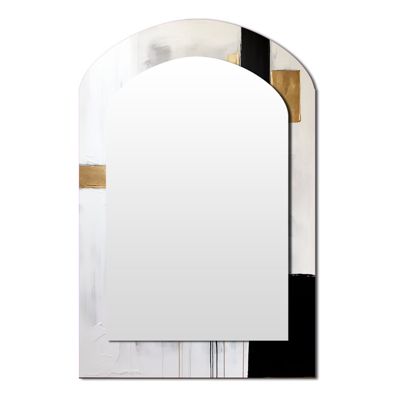 New Balance Dreams Abstract Gold And Black - Abstract Painting Asymmetrical Large Mirror, Modern Arch Decorative Wall Mirror, Printed Metal Art
