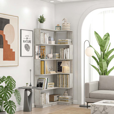 Freestanding Corner Bookshelf with Open Storage Display