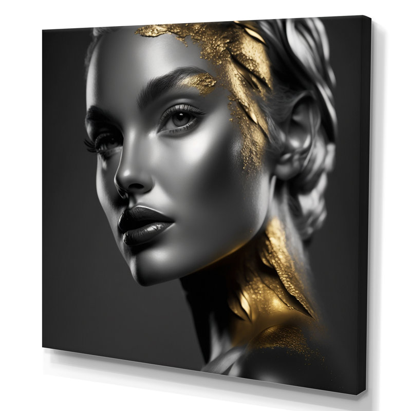 Exquise beauté en noir et or II - reproduction sur toile, H 16 po x l 16 po x P 1 po, Toile tendue