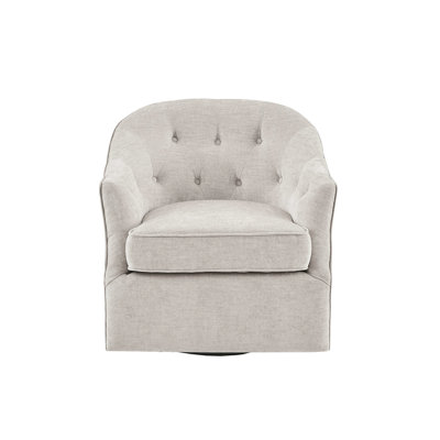 360 Degree Swivel Chair - Beige, Solid Wood, Elegant Button Tufting Wood 360-Degree Chair, Beige Upholstery,