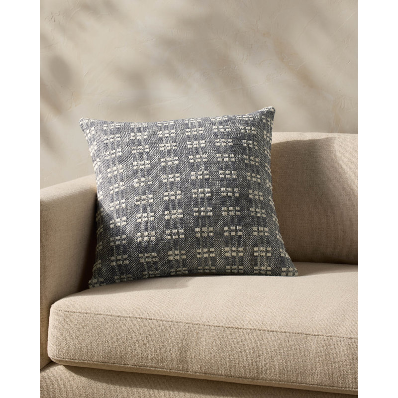 Navy Cotton Blend Square Modern Throw Pillow 22" x 22"